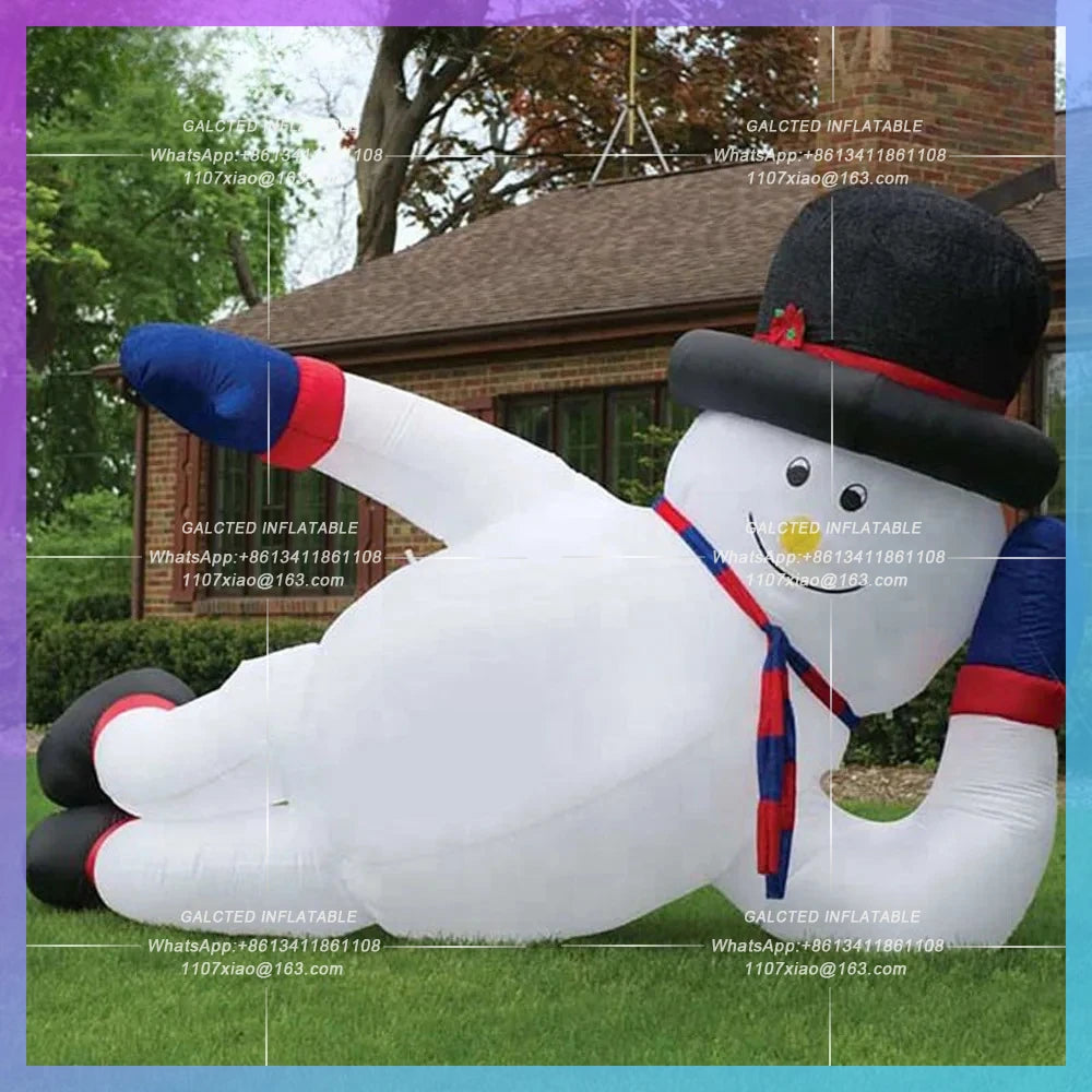 Inflatable Snowman with red coat Christmas Decorations lying 20ft large and Top Hat for event decoration
