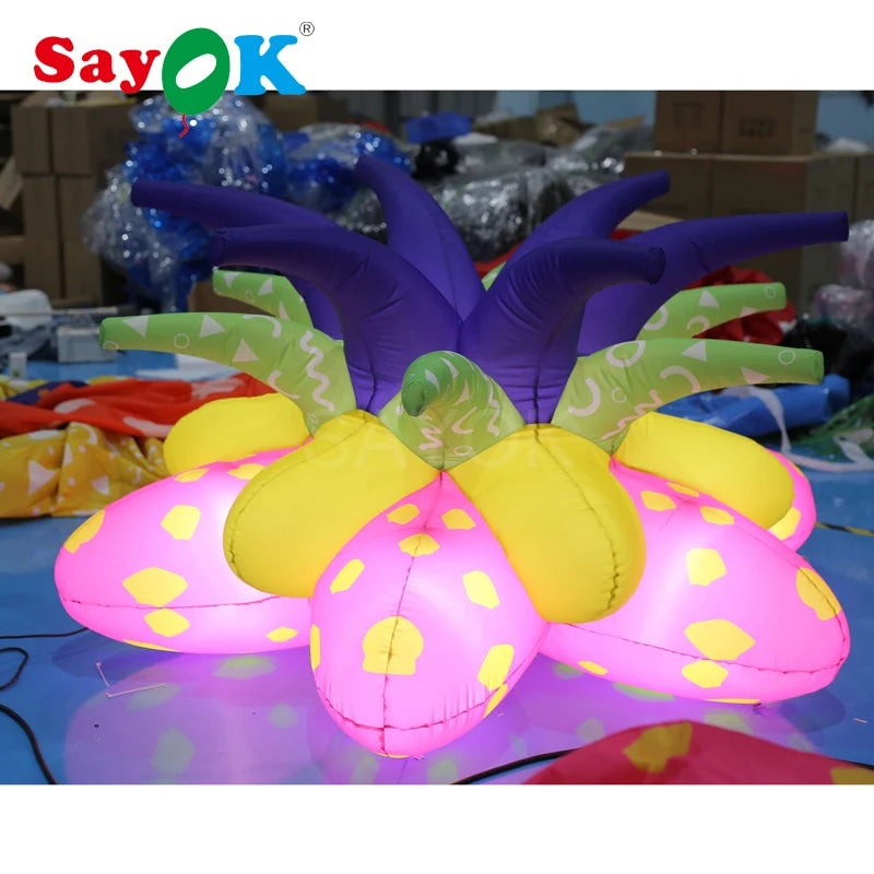 2m Dia Inflatable Flower Bud Lighting Flower with White Lights for Christmas/Halloween/Party Decoration