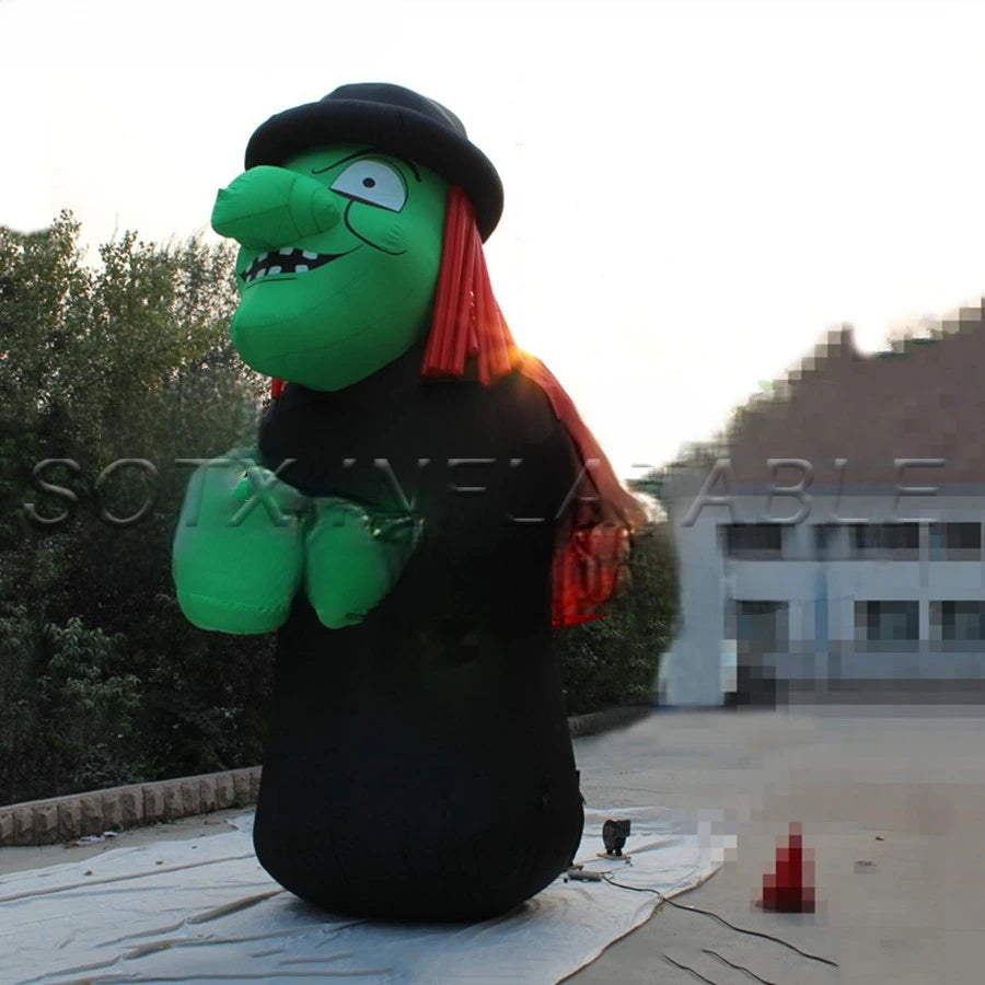 Event Decoration 13ft Tall Inflatable Green Face Halloween Witch Cartoon Giant Monster For Holiday