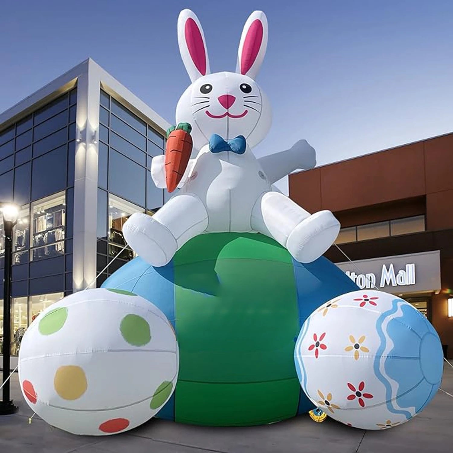 Outdoor Festival Decoration 6m Tall Inflatables Easter Bunny Giant Bunny Mascot With Eggs Easter Blow Up LED Lighted Rabbit For