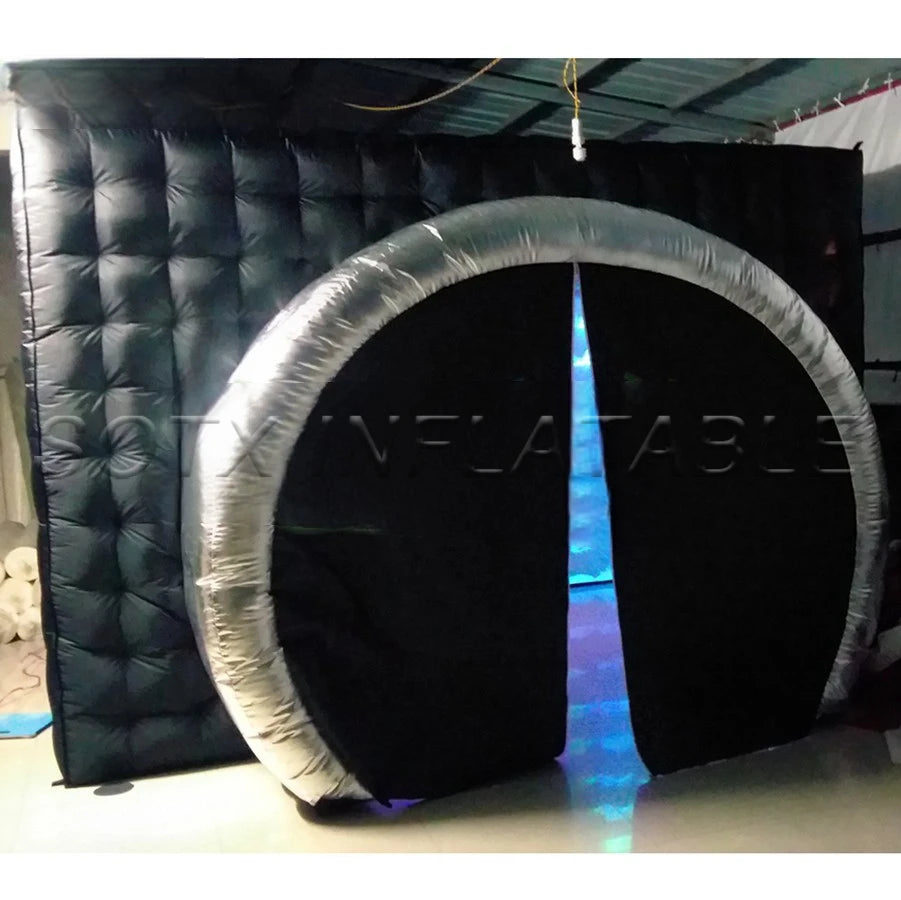 with free Blower 2023 New Design Camera Shaped Photo Booth with Led Inflatable Photo Canopy Photo Backdrop
