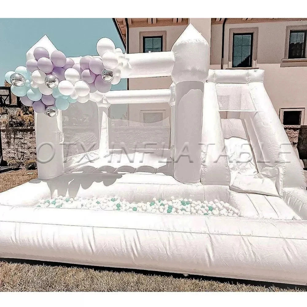 For Wedding Birthday Wholesale Outdoor Inflatable Wedding Bounce House Jumping Bouncer Slide Ball Pit Combo White Bouncy Castle