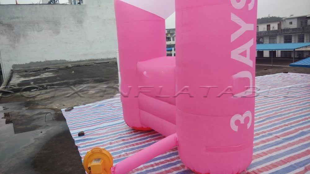 white and pink inflatable race event arch with logo for important activities