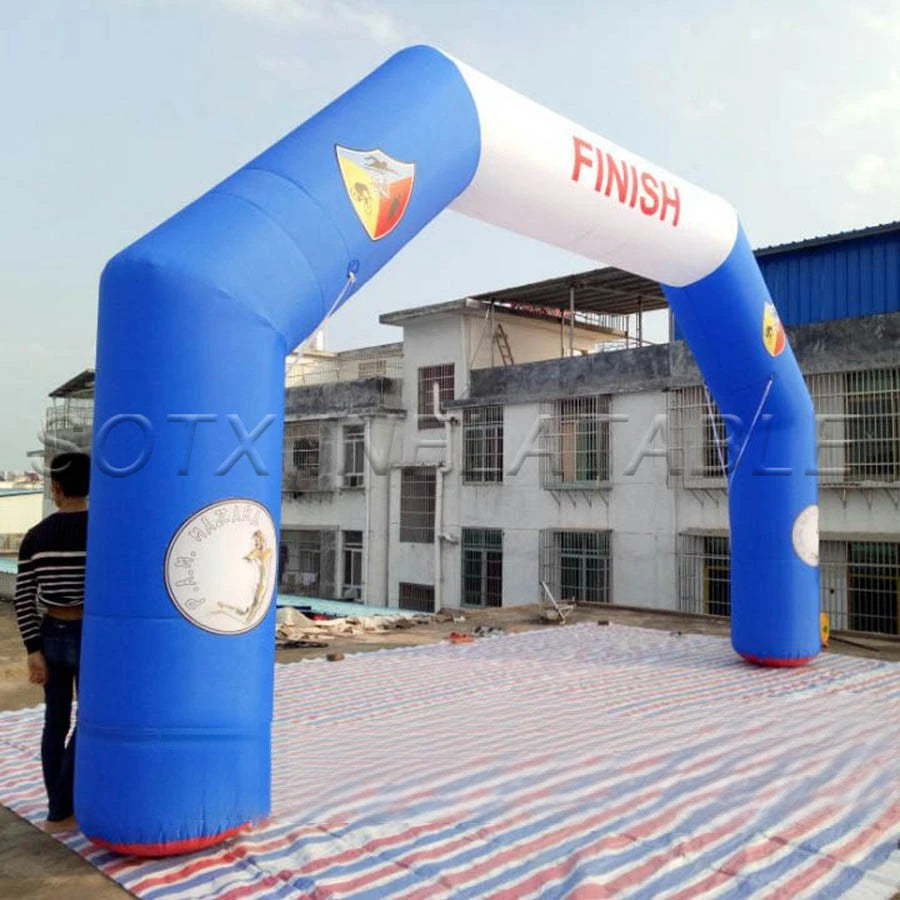 for Advertising Blue and White Inflatable Finish Line Arch with Logo