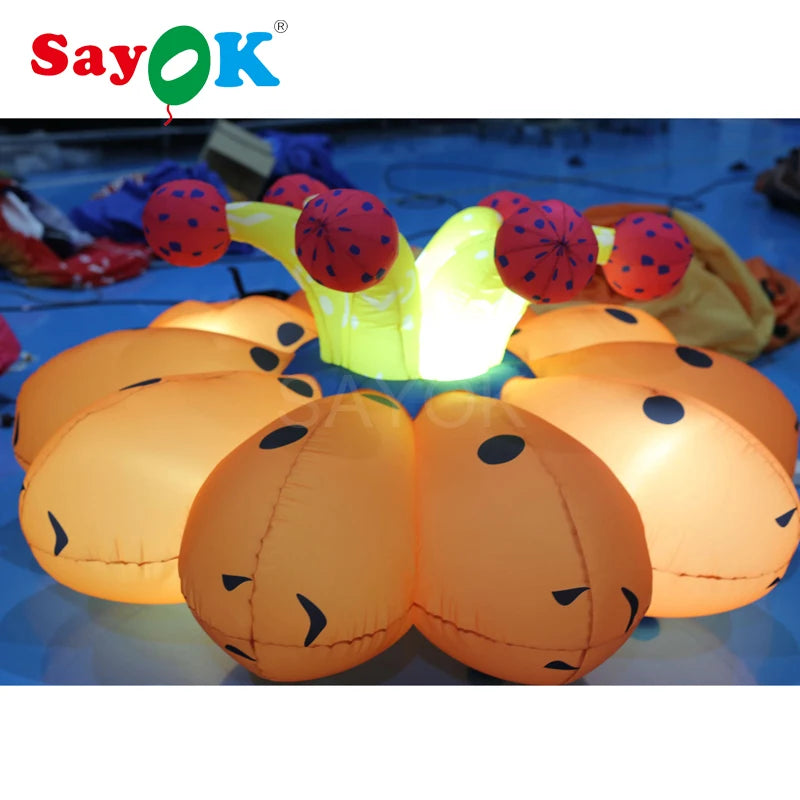 2m Dia Inflatable Flower Bud Lighting Flower with White Lights for Christmas/Halloween/Party Decoration