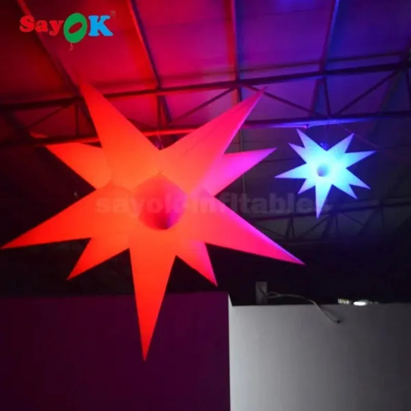 Inflatable Star Hanging Decorations 11 Spikes Inflatable Star with Light Remote Controller for Festive Holiday Event Party