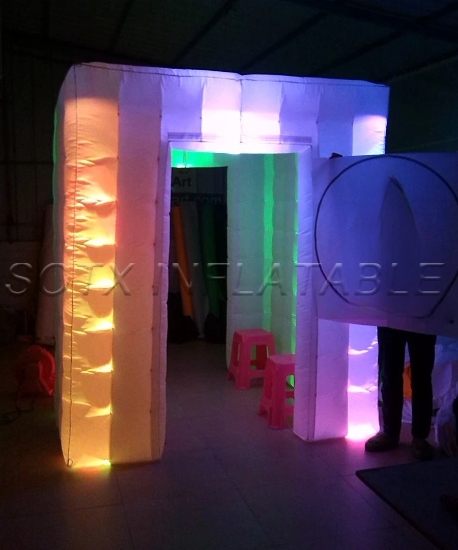 for Party Event Inflatable Bright Led Cube Inflatable Booth Tent With 2 sticker Doors Cover