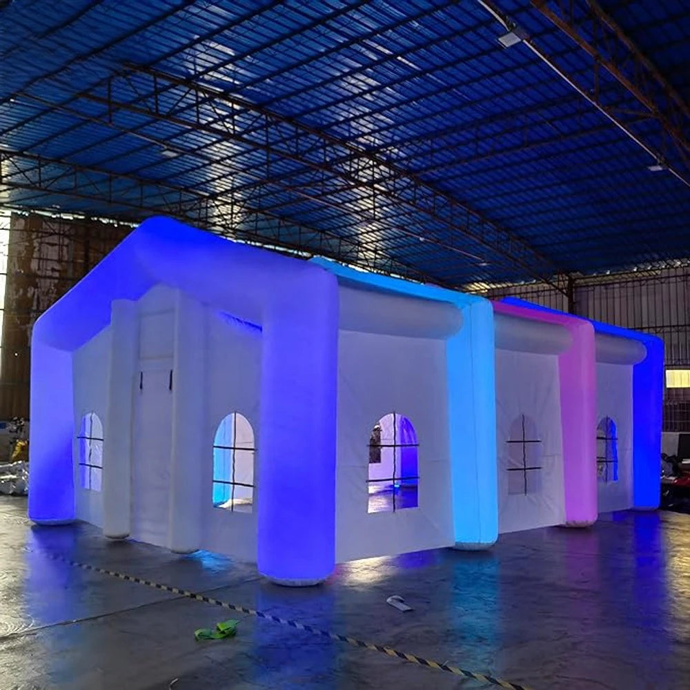 Club Tent For Sale Outdoor White Large Inflatable Wedding Party Tent With LED Lights N Windows Event Air House Marquee Night