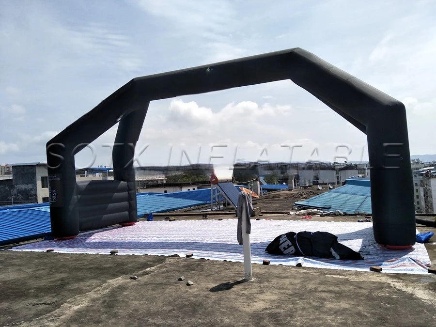 for Energy run race 9.5m W *5m H giant inflatable finish line arch with FINISH banner on side view in black color stands well