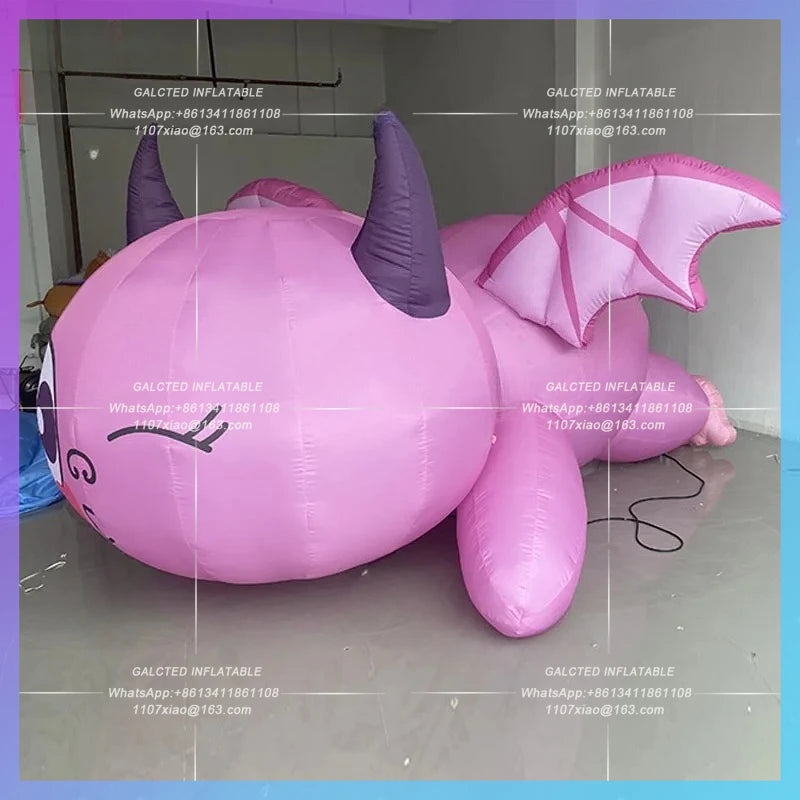 pink fat dragon imp mythical Inflatable cartoon on the floor creature with Wings Halloween bar lighting props shopping mall