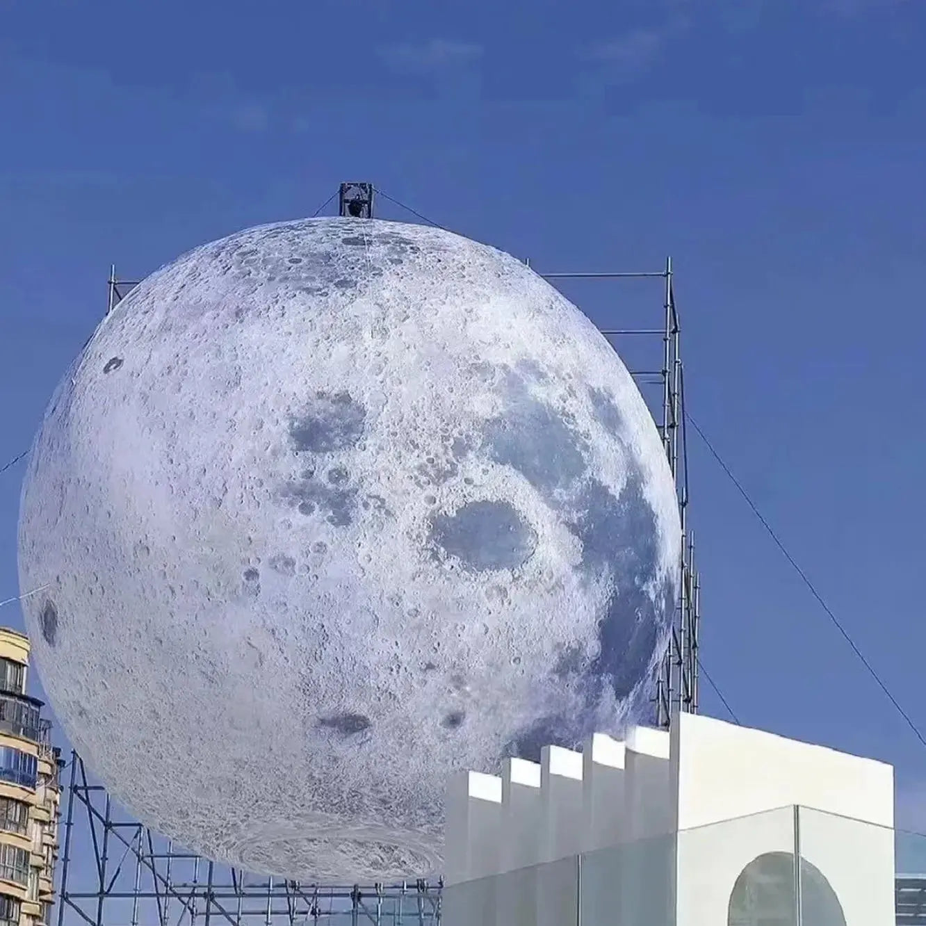 Blue Giant Inflatable Moon Ball With LED Lights PVC Airtight Planet Balloon For Event Party Stage Decoration Advertising Hanging