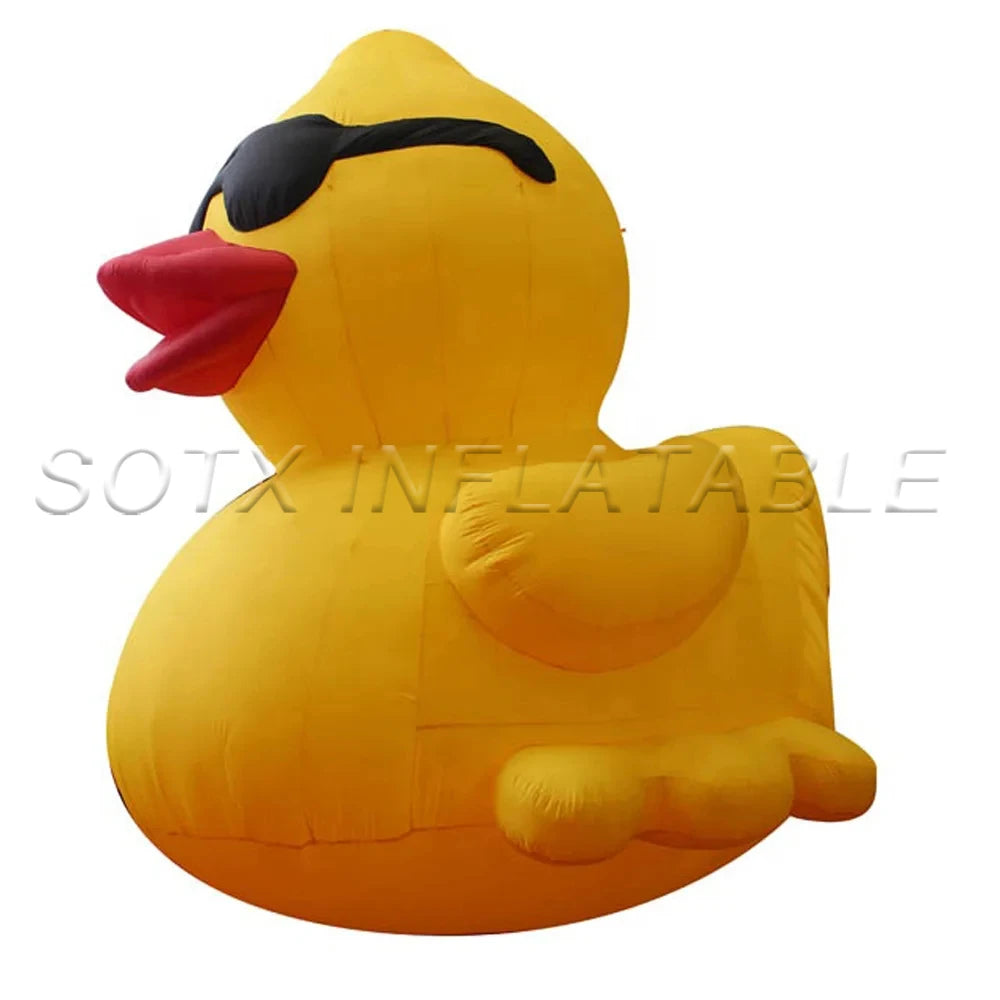 Promotion Decoration 2024 New Arrival 4m High Yellow Giant Inflatable Duck With Sunglasses Led And Blower Rubber Ducks For Beach