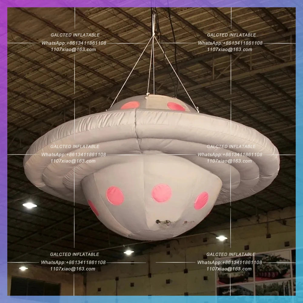 Inflatable UFO with LED Lights Hanging Grey  Inflatable Flying Saucer Alien Spaceship for Party Event Decoration or Advertising
