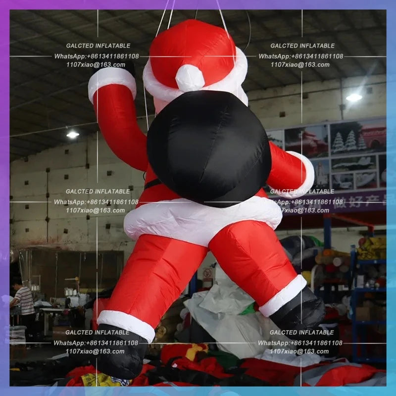 Inflatable Climbing Santa Claus With Black Sack Inflatable Toys 3mH Inflatable Xman For Christmas Event Decoration-Toys