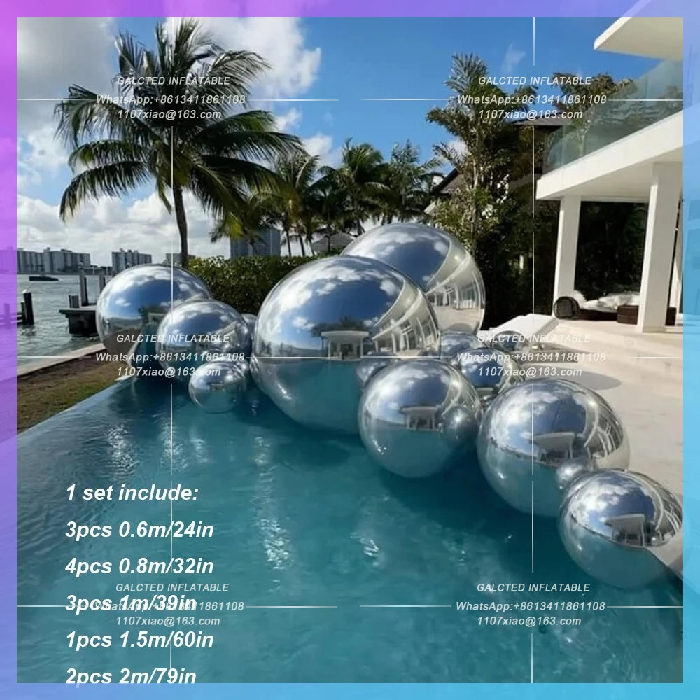 Hanging Disco Mirror Sphere Gold1 Set Silver Inflatable Mirror Ball Giant  Iridescent Reuseable Metallic Balloons For Decoration