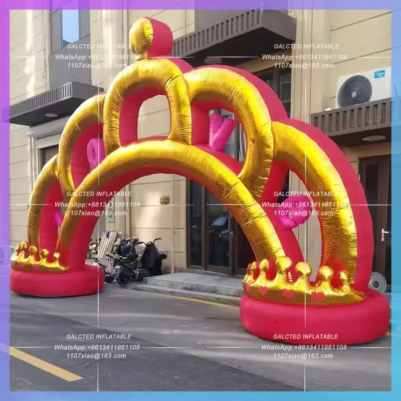 golden round inflatable wedding outdoor silvery Customized  entrance arches circus inflatable crown arch for party decoration