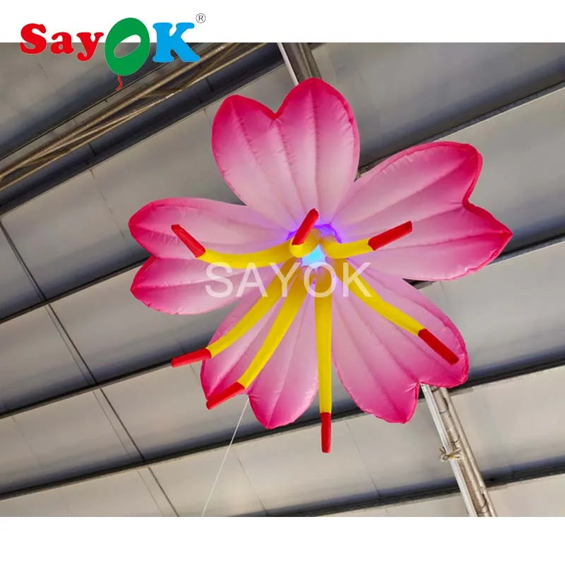 1m/3.28ft Inflatable Hanging Flower with Led Lights for Garden Party Hanging Decorations
