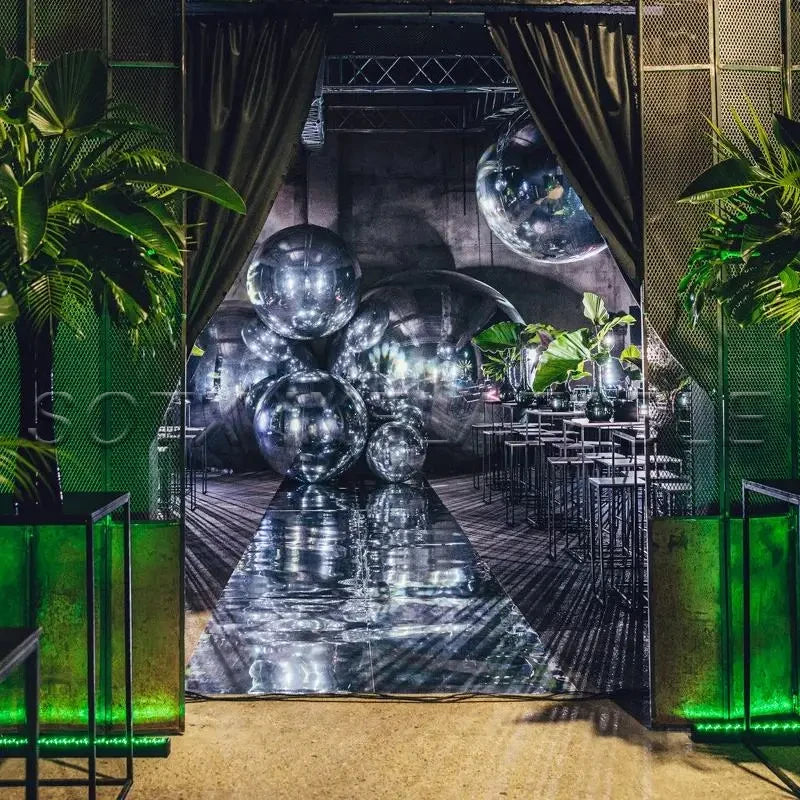 Reflective Balloon Decor Free Shipping PVC Giant Silver Inflatable Mirror Ball With Printing Outdoor Floating Large Sphere Disco