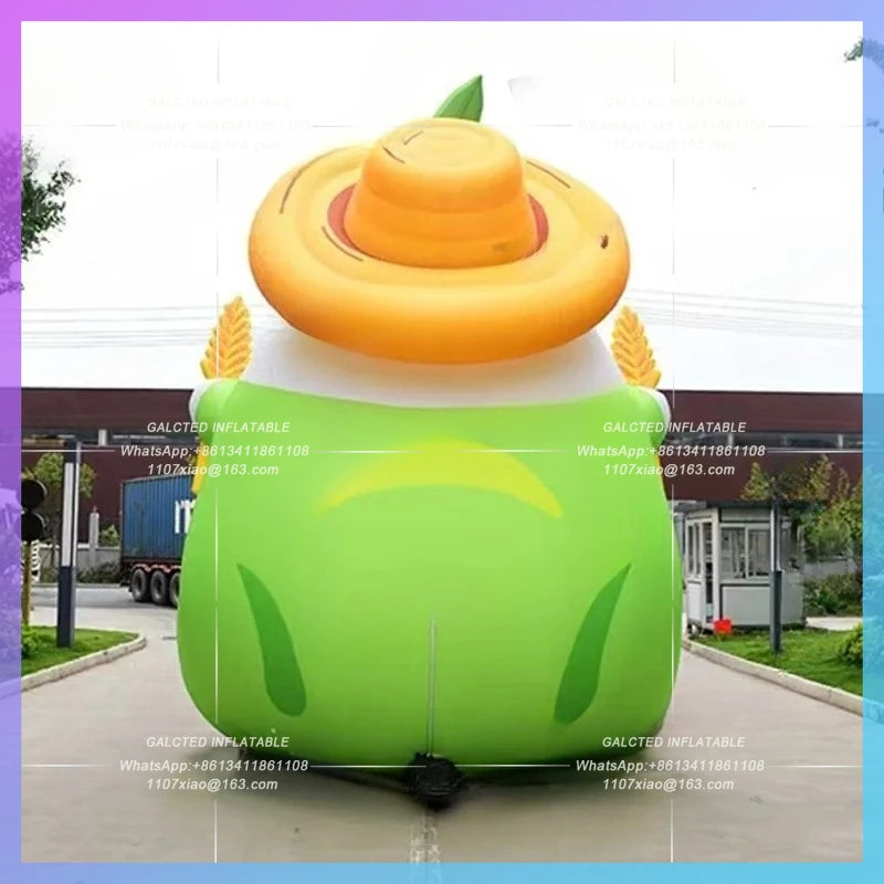 green food advertising cartoon 4meter customize inflatable wheat farmer plant yard wheat man for farm autumn theme activity