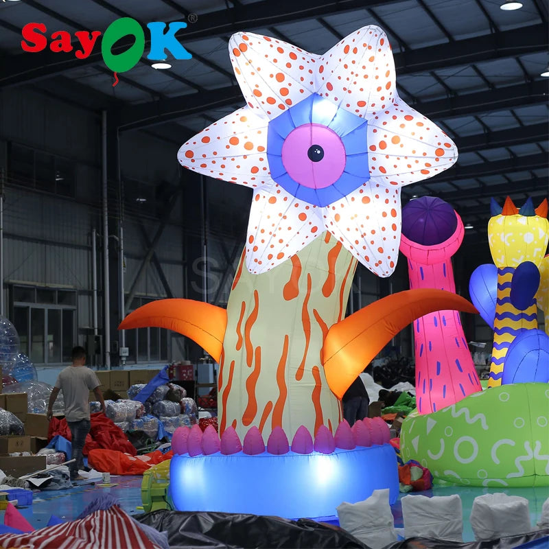 4mH Inflatable Flower Decoration Hanging Lighting Flower Blossom with White Lights for Christmas/Halloween/Party Decoration