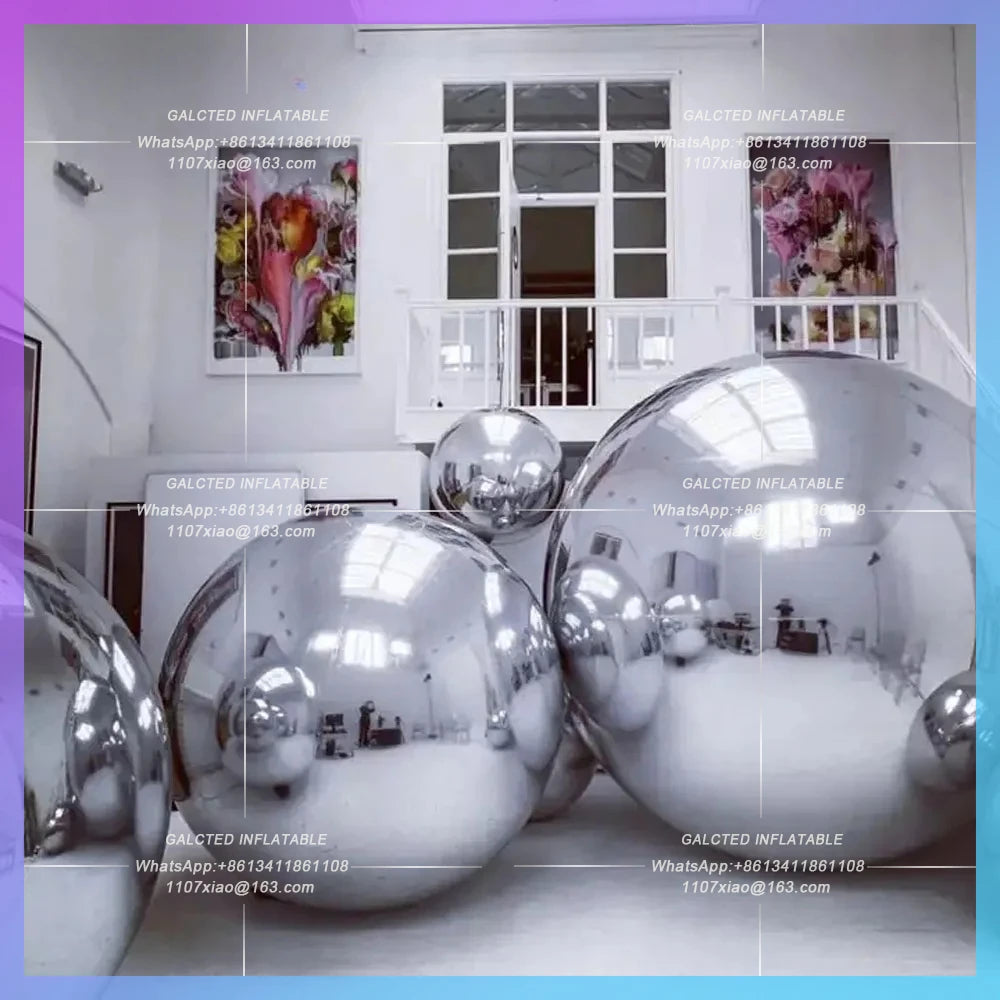 Inflatable Disco Mirror Ball Silvery Mirror Giant Double Layer PVC Hanging  Reflective Sphere Balloon For Event Decoration