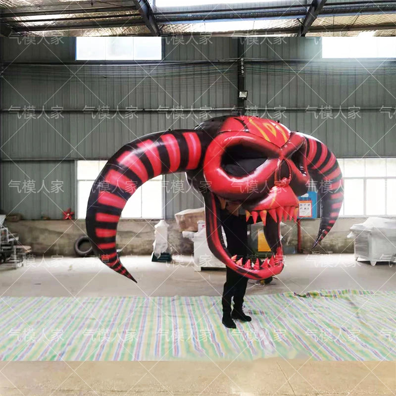 Customizable Inflatable Skull with Horns - Halloween Decoration for Events, Bars, and Nightclubs