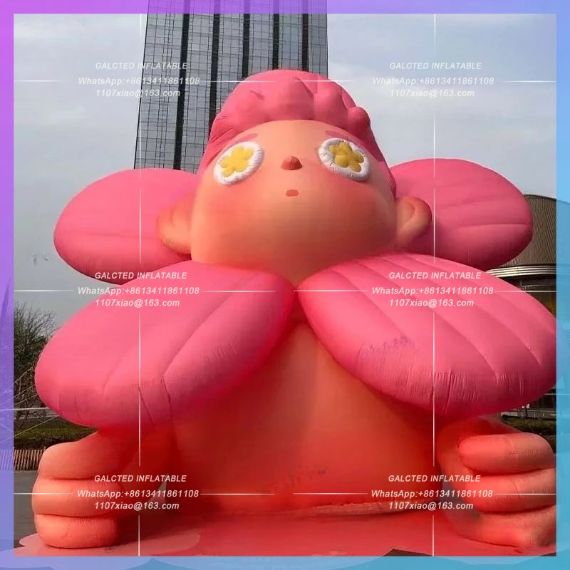 flower bears with air blower Pink inflatable cherry bloom bear cartoon balloon