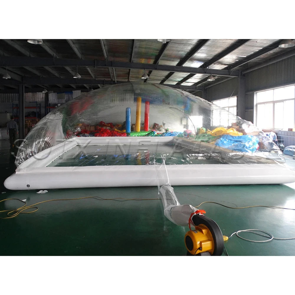 customize PVC Pool Cover 6m*5m*2.5m with 2 blowers shipping by express