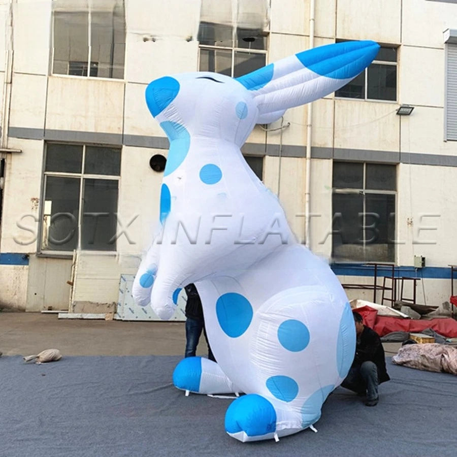 for Advertisement New Style Inflatable Easter Decoration "White Rabbit with Blue Round Spots" Inflatable Rabbit Model Decoration