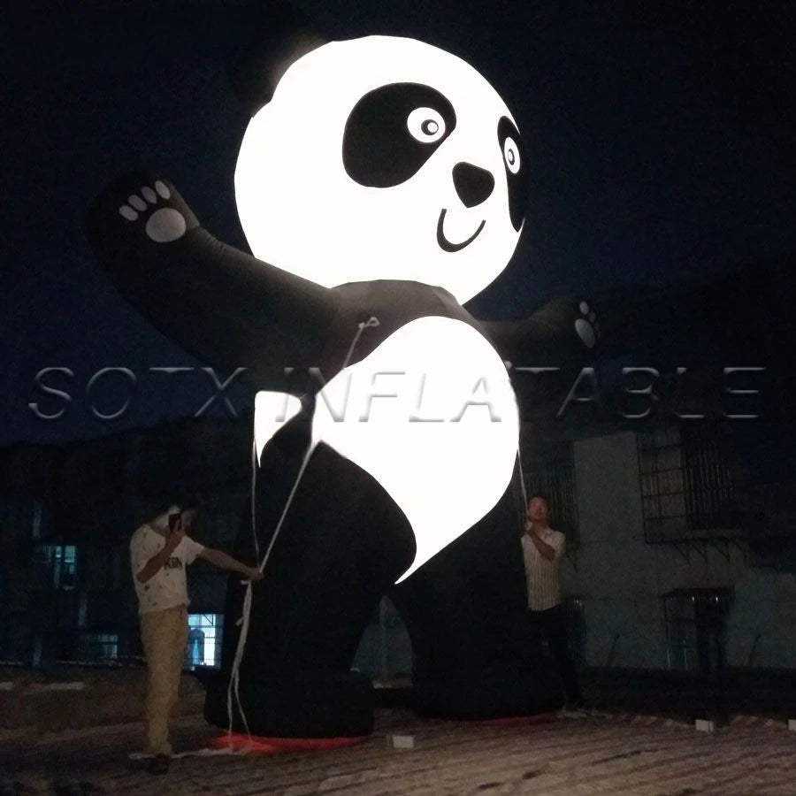Cartoon For Advertising Outdoor Custom Eyecatching Giant Inflatable Panda With Blower And Led Lights Customized Panda Bear