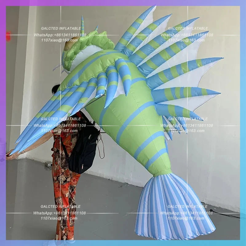 Fish Aquarium Beach Festival Inflatable lion fish air model human back walking Amusement Park Parade Interactive lighting props