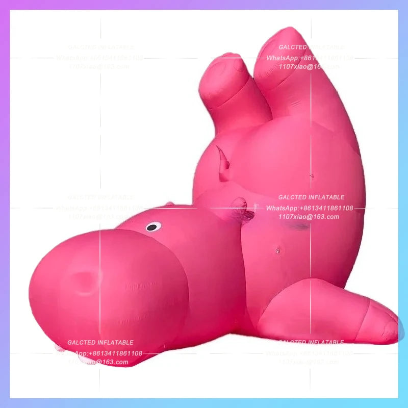 cartoon animal new year festival Giant pink inflatable hippo customize continue power on blower air model activity advertising