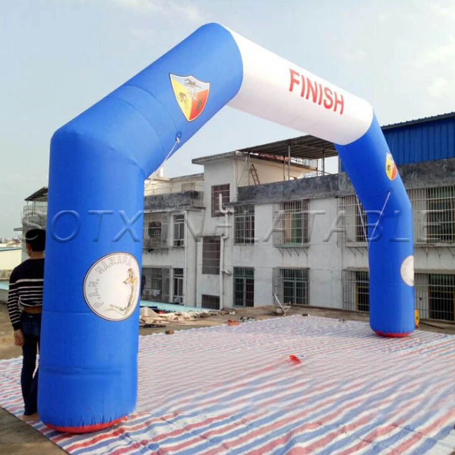 Blue and White Inflatable Finish Line Arch with Logo for Advertising