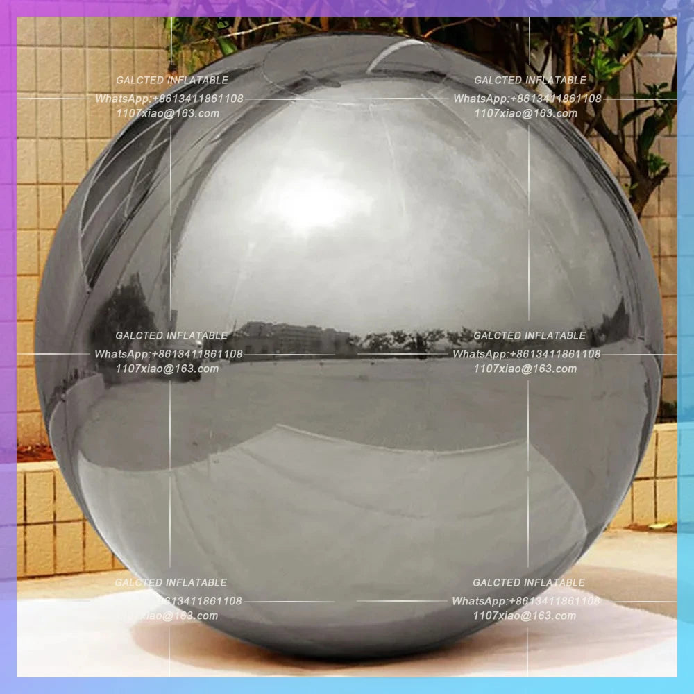Inflatable Disco Mirror Ball Silvery Mirror Giant Double Layer PVC Hanging  Reflective Sphere Balloon For Event Decoration