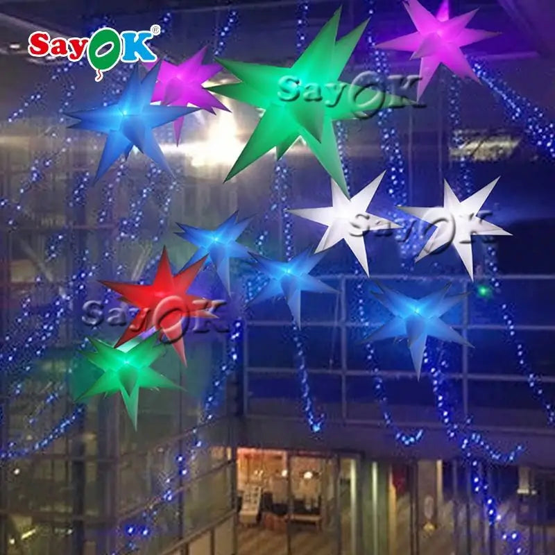 Inflatable Star Hanging Decorations 11 Spikes Inflatable Star with Light Remote Controller for Festive Holiday Event Party