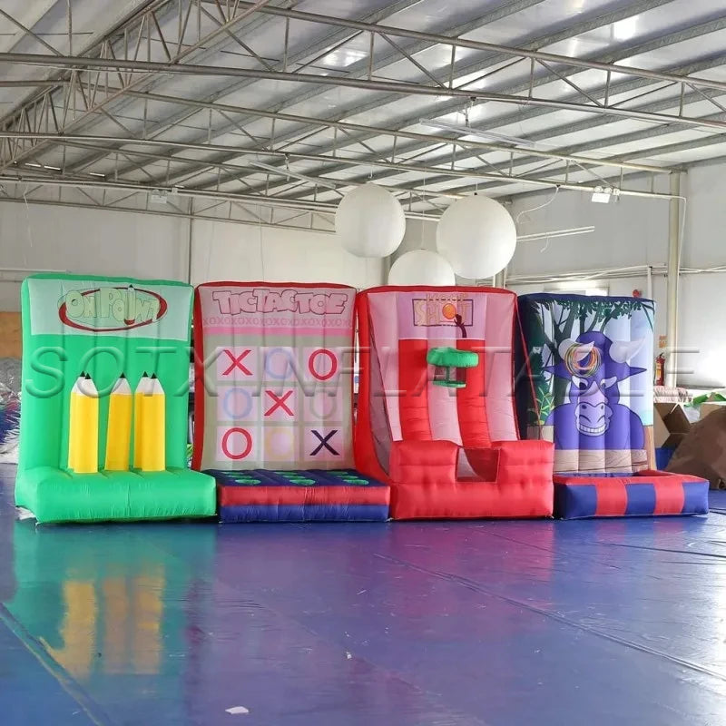 Adults Carnival Sport 4PCS Inflatable Basketball Toy Game Hoop Shooting Set 4 in 1 Inflatable Ring Toss Game for Kids