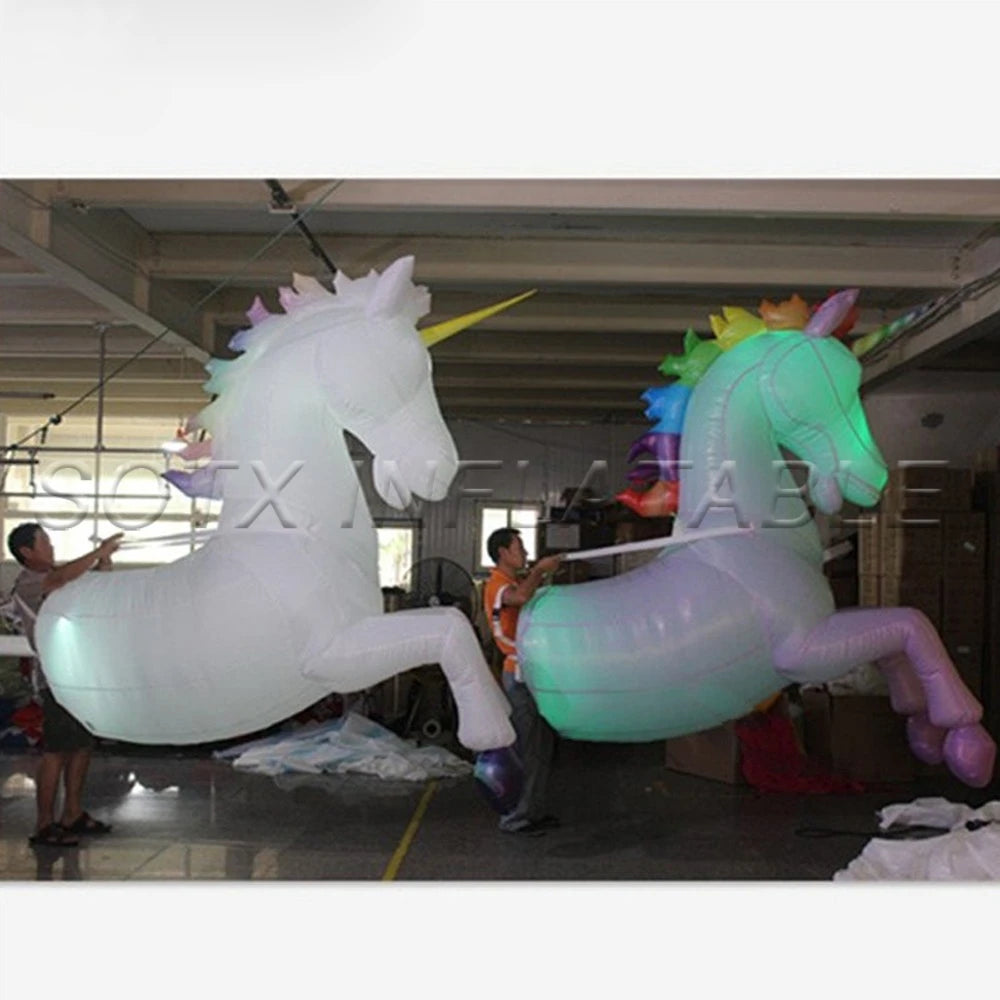 Parade Party Show Adult White Inflatable Horse Costume With LED Lights Wearable Unicorn Suits Animal Mascot For City