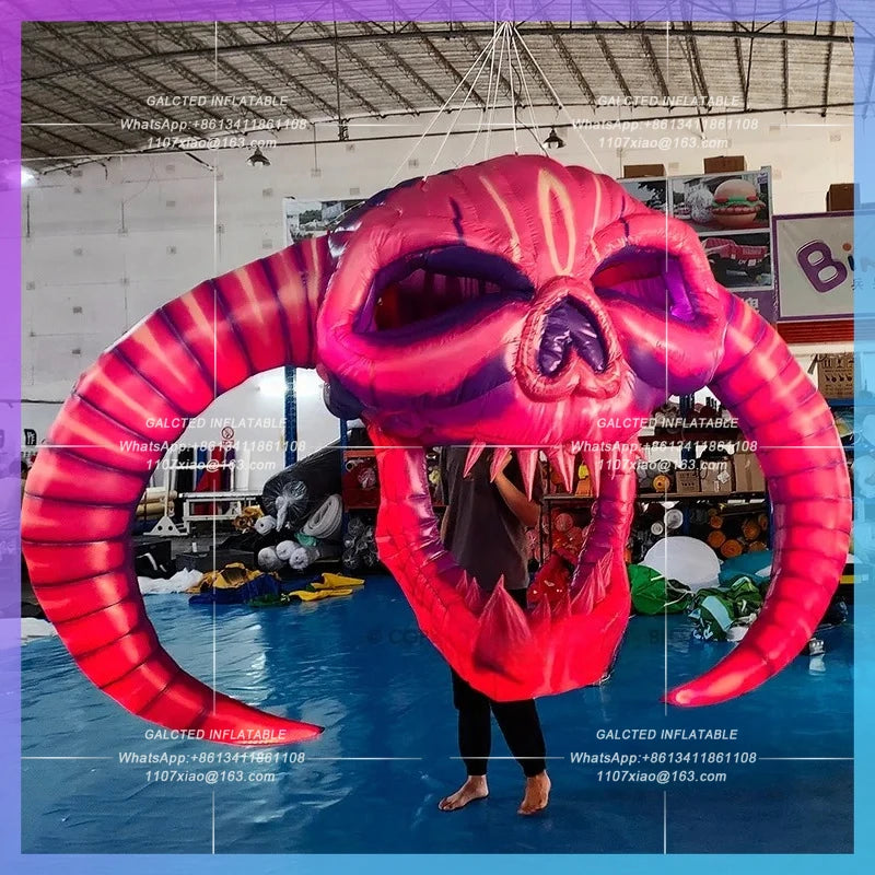 LED Lights For Outdoor Yard Garden Halloween Inflatable Skull Ghost With  Decoration Horror Props-Toys