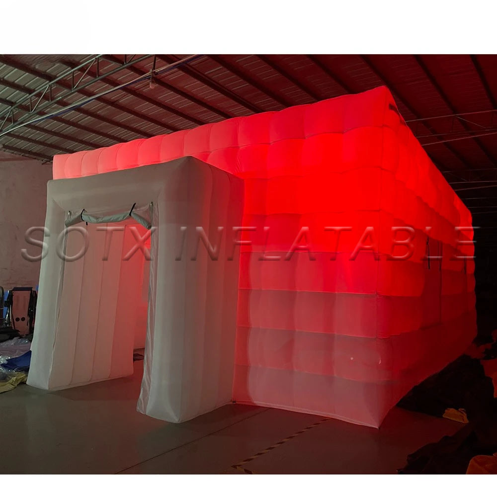 Nightclub Giant Outdoor Portable House Rushed White Black Air Inflatable Cube Tent With Led Lights And Windows For Wedding Party