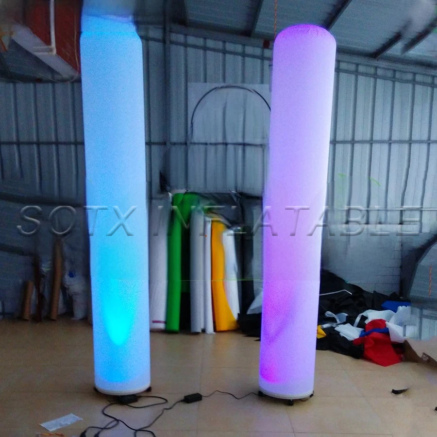Club Decoration Factory Directly 2.4 m H Bright Inflatable Cone,lighting pillars with wheeled base blower for Night