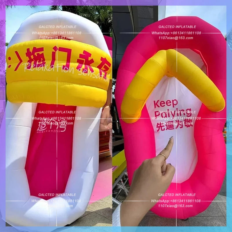 Custom IP exchangeable logo Inflatable Slippers Model flip-flops relaxed beach music season bar stage atmosphere layout props