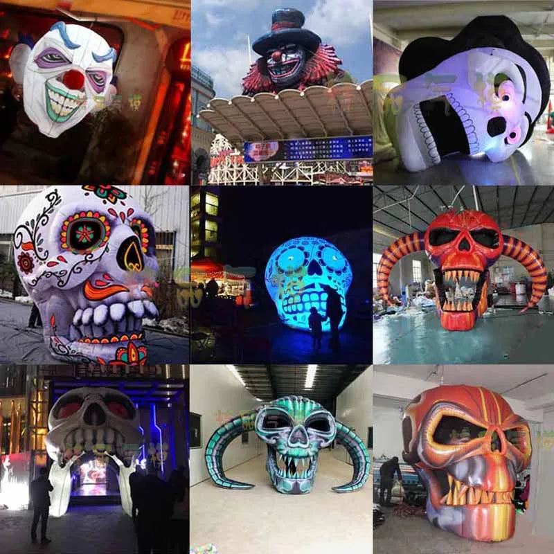 Halloween Inflatable Skull Props with LED Lights - Customizable Giant Decorations for Bars, Parties, and Haunted Houses