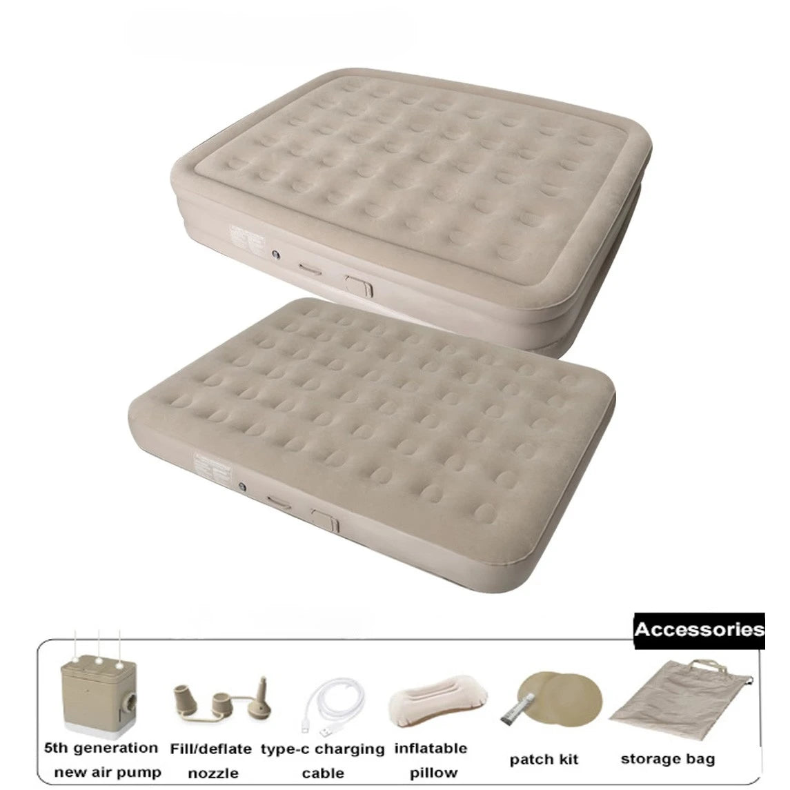 Double Bed Inflatable Automatic Bed, Air Bed With Built-In Pump, Single,