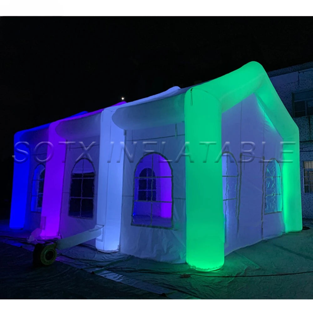 LED Light Strip Customized Large White Inflatable Wedding Tent Blow Up Party Center Event Station Tunnel Marquee With 1Free Logo