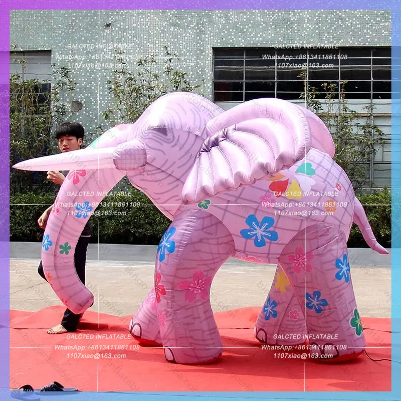 Inflatable Elephant Model Lovely 2.4X2.2X2 Meters for Decoration Customized Blow Up Flower Elephant for Advertising Cartoon Toys