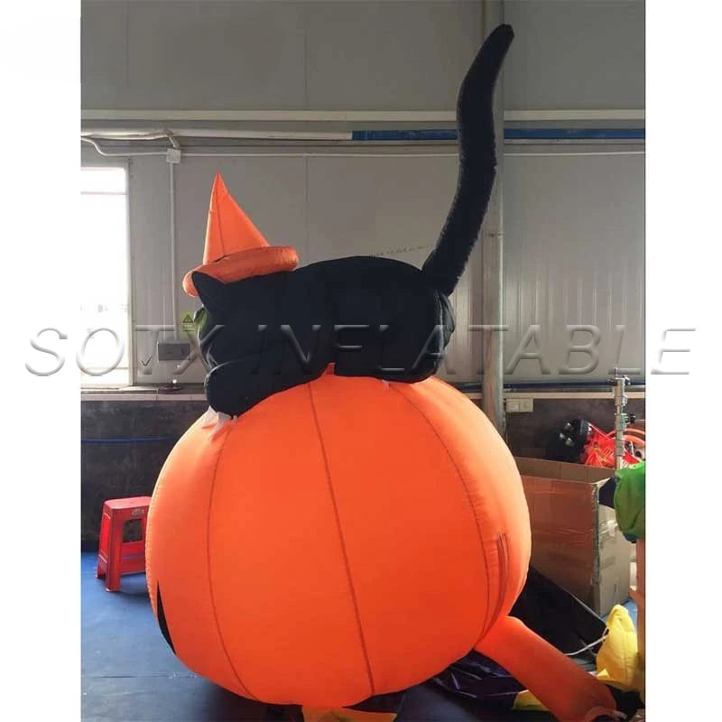 Yard Party Decoration 2m Tall Inflatable Pumpkin Decoration Halloween Pumpkin with Cat Model Ornament for Home Halloween