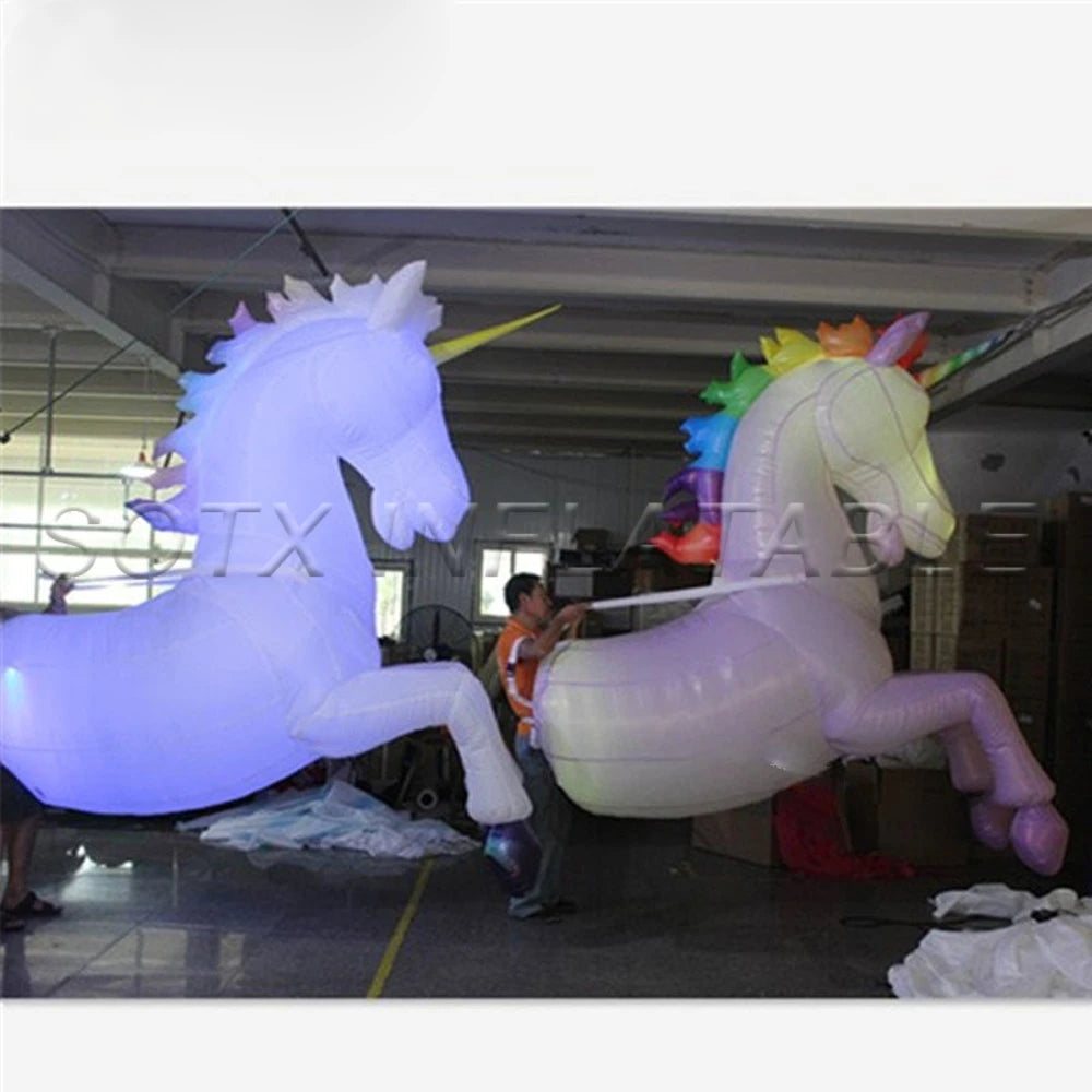 Parade Party Show Adult White Inflatable Horse Costume With LED Lights Wearable Unicorn Suits Animal Mascot For City