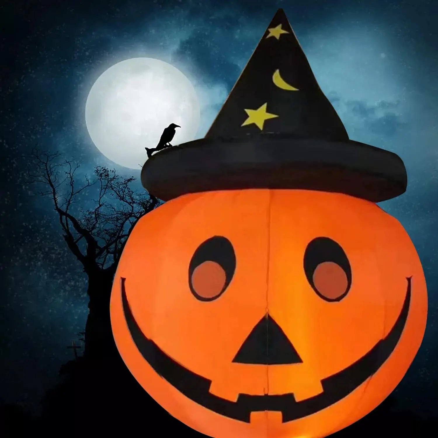 Halloween Inflatables Pumpkins with Witches Hat Outdoor Halloween Decorations with LED for Yard, Garden, Lawn