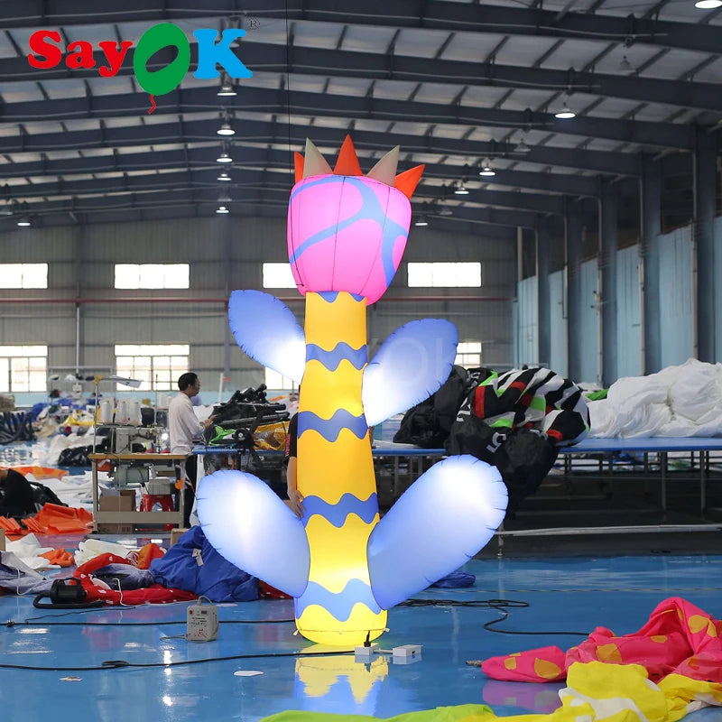 3mH Inflatable Flower Ground Lighting Flower with White Lights for Christmas/Halloween/Party Decoration