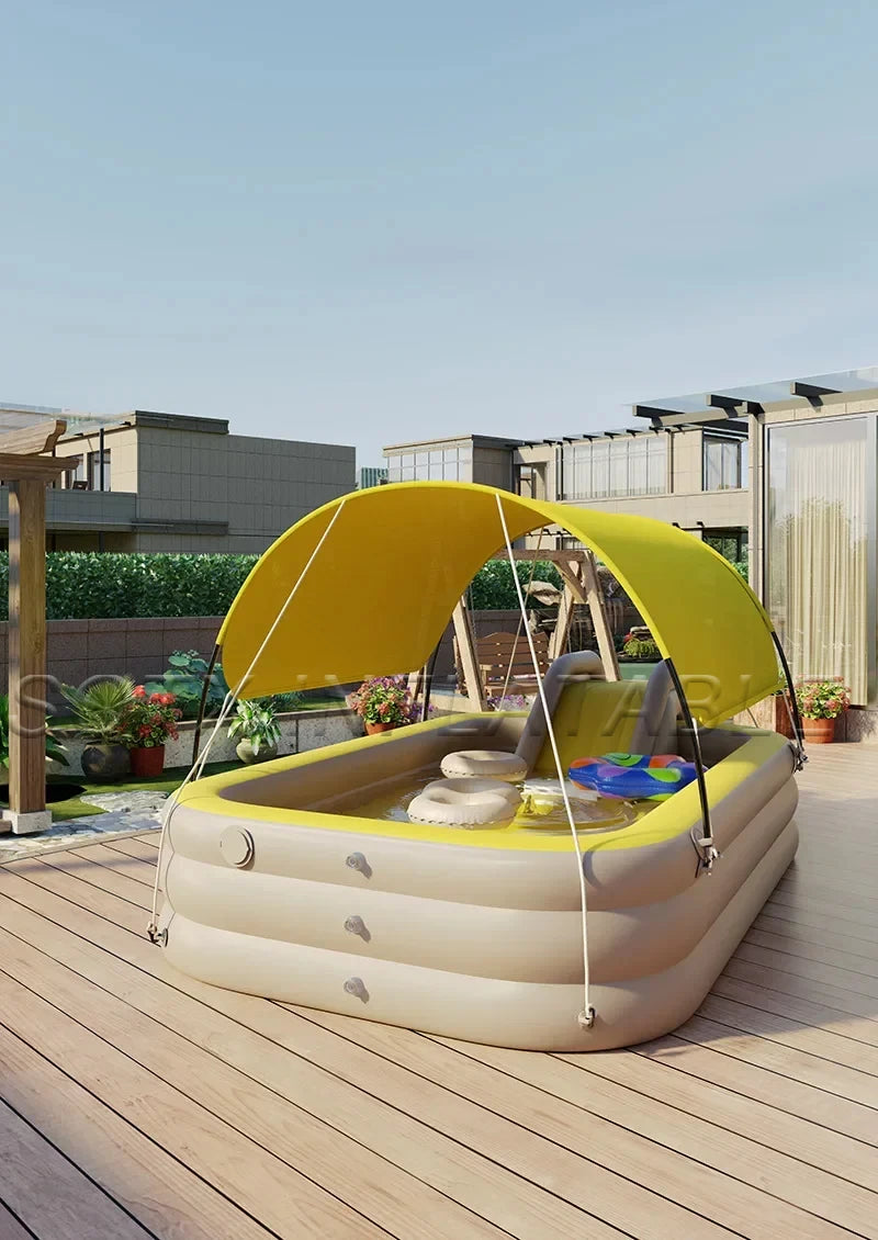 Cover For Courtyard Use Inflatable Outdoor Large Covered Swimming Pool With Slide, Children'S Swimming Pool Pergola
